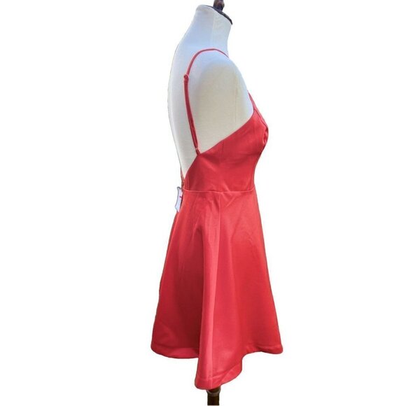 Lush Womens Fit & Flare Open Back Strappy Halter Flared Coral Dress Size M NWOT - Picture 5 of 16